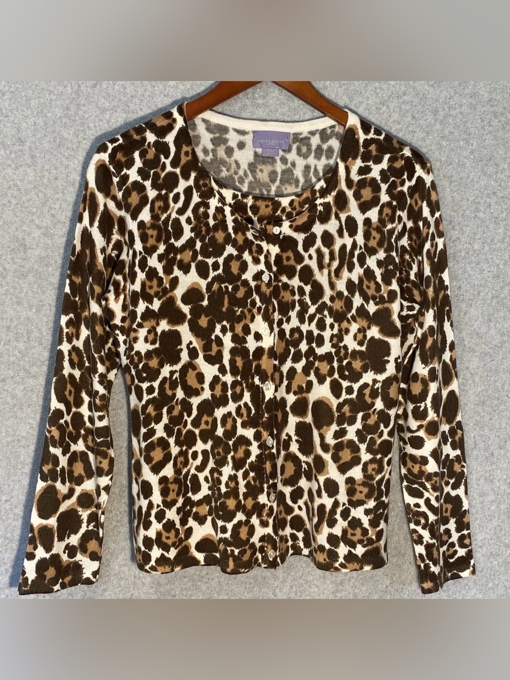 Laura Scott Animal Pattern Layered Cardigan Sweater Size Medium Petite